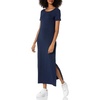 Amazon Essentials Women’s Jersey Standard-Fit Short-Sleeve Crewneck Side Slit Maxi Dress(Navy)