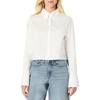 Amazon Essentials Women’s Oversized-Fit Cropped Cotton Stretch Poplin Button-Down Shirt(Bright White)