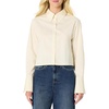 Amazon Essentials Women’s Oversized-Fit Cropped Cotton Stretch Poplin Button-Down Shirt(Cream)