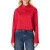Amazon Essentials Women’s Oversized-Fit Cropped Cotton Stretch Poplin Button-Down Shirt(Red)