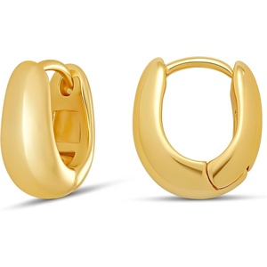 Amazon Essentials 14K Gold or Sterling Silver Plated Teardrop Huggie Hoop 12mm(Yellow Gold)