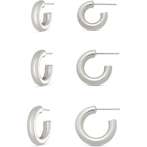 Amazon Essentials 14K Gold or Sterling Silver Plated Thick Tube Hoop Set(Silver)
