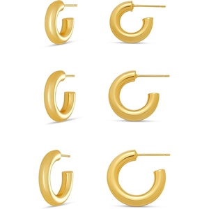 Amazon Essentials 14K Gold or Sterling Silver Plated Thick Tube Hoop Set(Yellow Gold)