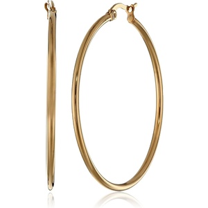 Amazon Essentials Stainless Steel Rounded Tube Hoop Earrings (50mm), (previously Amazon Collection)(Yellow Gold)