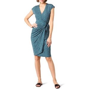 Amazon Essentials Women’s Classic Cap Sleeve Wrap Dress with V Neck, Pleated Waist (Available in Plus Size)(Blue  Dots)