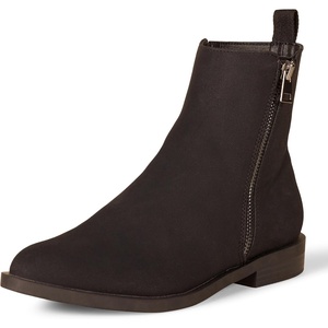 Amazon Essentials Women’s Exterior Zip Flat Ankle Boot(Black Faux Suede)