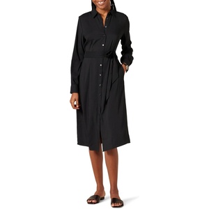 Amazon Essentials Women’s Georgette Long Sleeve Midi Length Shirt Dress(Black)
