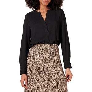 Amazon Essentials Women’s Georgette Long Sleeve Relaxed-Fit Popover Blouse, Business Casual, Dress Blouses for Office Work(Black)