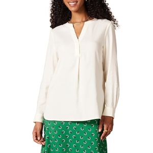 Amazon Essentials Women’s Georgette Long Sleeve Relaxed-Fit Popover Blouse, Business Casual, Dress Blouses for Office Work(Ivory)