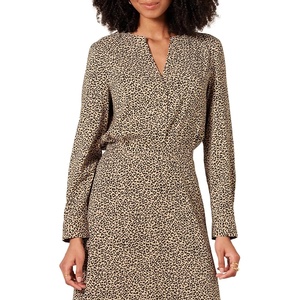 Amazon Essentials Women’s Georgette Long Sleeve Relaxed-Fit Popover Blouse, Business Casual, Dress Blouses for Office Work(Taupe Leopard)