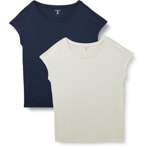 Amazon Essentials Women’s Jersey Regular-Fit Short-Sleeve Boat-Neck Dolman T-Shirt(Navy/Sand)