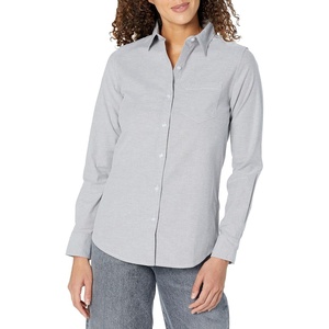 Amazon Essentials Women’s Long Sleeve Button Down Stretch Oxford Shirt (Available in Plus Size)(Grey)
