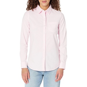 Amazon Essentials Women’s Long Sleeve Button Down Stretch Oxford Shirt (Available in Plus Size)(Pink/White  Stripe)