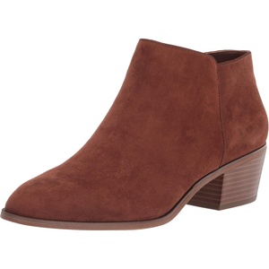 Amazon Essentials Women’s Low Heel Ankle Boots with Side Zipper, Stacked Block Heel(Cognac)
