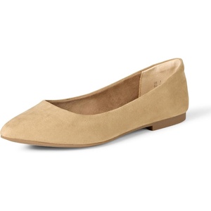 Amazon Essentials Women’s Pointed-Toe Ballet Flats(Beige Microsuede)