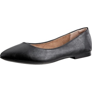 Amazon Essentials Women’s Pointed-Toe Ballet Flats(Black Faux Leather)