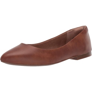 Amazon Essentials Women’s Pointed-Toe Ballet Flats(Dark Toffee Brown)