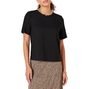 Amazon Essentials Women’s Regular-Fit Georgette Short Sleeve Top(Black)
