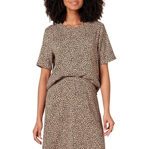 Amazon Essentials Women’s Regular-Fit Georgette Short Sleeve Top(Taupe Leopard)