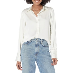 Amazon Essentials Women’s Regular-Fit Long Sleeve Satin Button Down Blouse, Dressy Collared Shirt(Eggshell White)