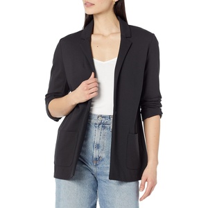 Amazon Essentials Women’s Relaxed-Fit Soft Ponte Blazer(Black)