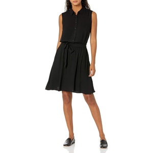 Amazon Essentials Women’s Sleeveless Summer Shirtdress, Relaxed-Fit Woven Lightweight Dress, Knee Length(Black)