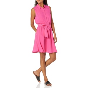 Amazon Essentials Women’s Sleeveless Summer Shirtdress, Relaxed-Fit Woven Lightweight Dress, Knee Length(Hot Pink)
