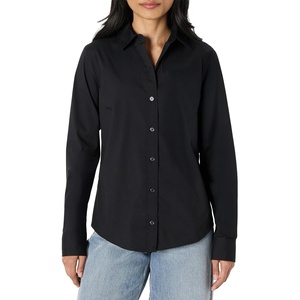 Amazon Essentials Women’s Stretch Poplin Button-Up Dress Shirt(Black)