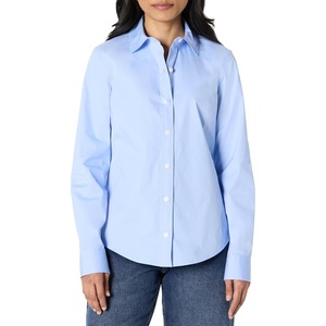 Amazon Essentials Women’s Stretch Poplin Button-Up Dress Shirt(Powder Blue)