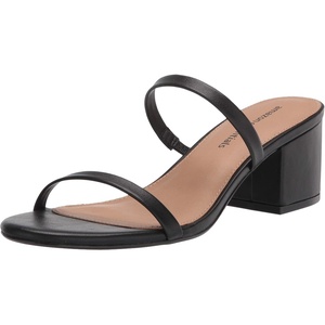 Amazon Essentials Women’s Thin Two Strap Block Heel Sandals with Memory Foam Insole, Non-Slip(Black)