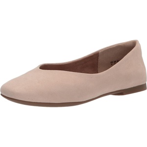 Amazon Essentials womens Comfortable Square-Toe Slip On Ballet Flat(Beige)