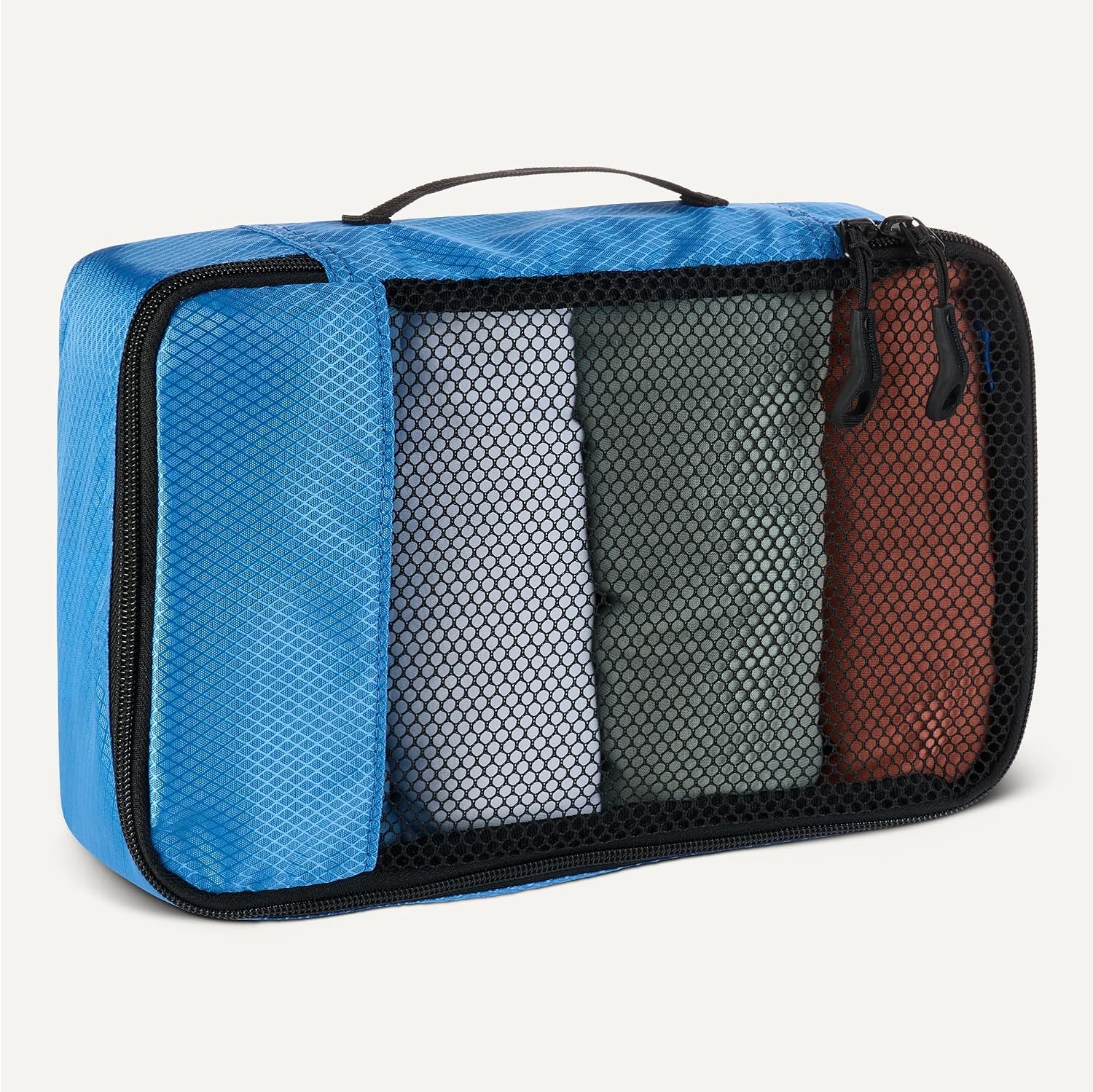 image:imageAmazon Essentials 4Piece SpaceSaving Packing Cubes Travel Accessories Set Suitcase Organizer with Double Zipper Mesh Top Small Sky Blue Previously Amazon BasicsSky Blue
