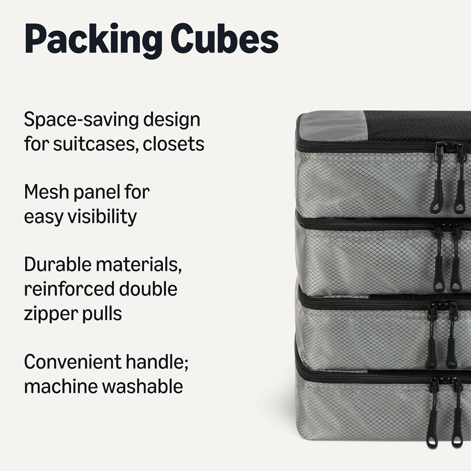 image:imageAmazon Essentials 4Piece SpaceSaving Packing Cubes Travel Accessories Set Suitcase Organizer with Double Zipper Mesh Top Small Sky Blue Previously Amazon BasicsGray