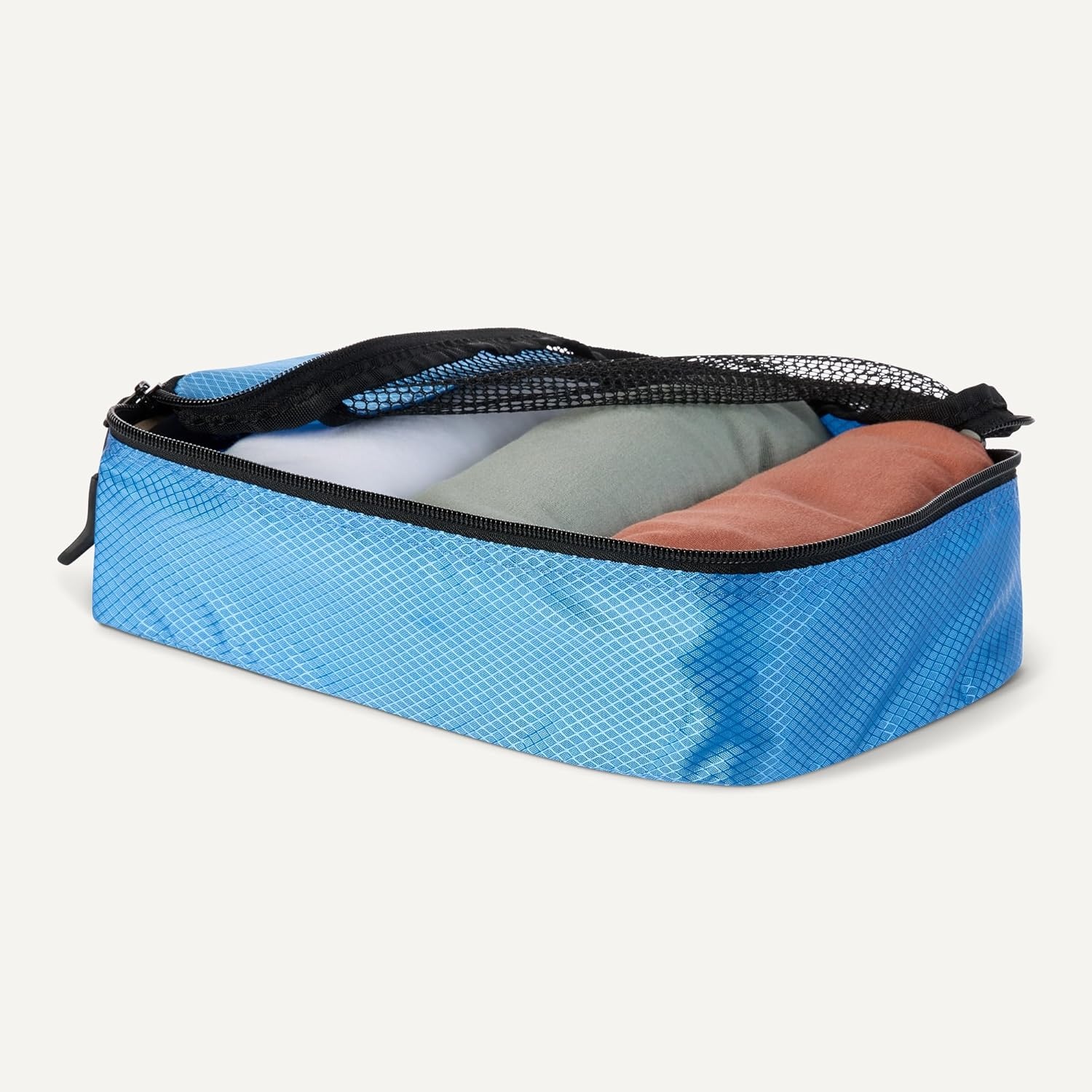 image:imageAmazon Essentials 4Piece SpaceSaving Packing Cubes Travel Accessories Set Suitcase Organizer with Double Zipper Mesh Top Small Sky Blue Previously Amazon BasicsSky Blue