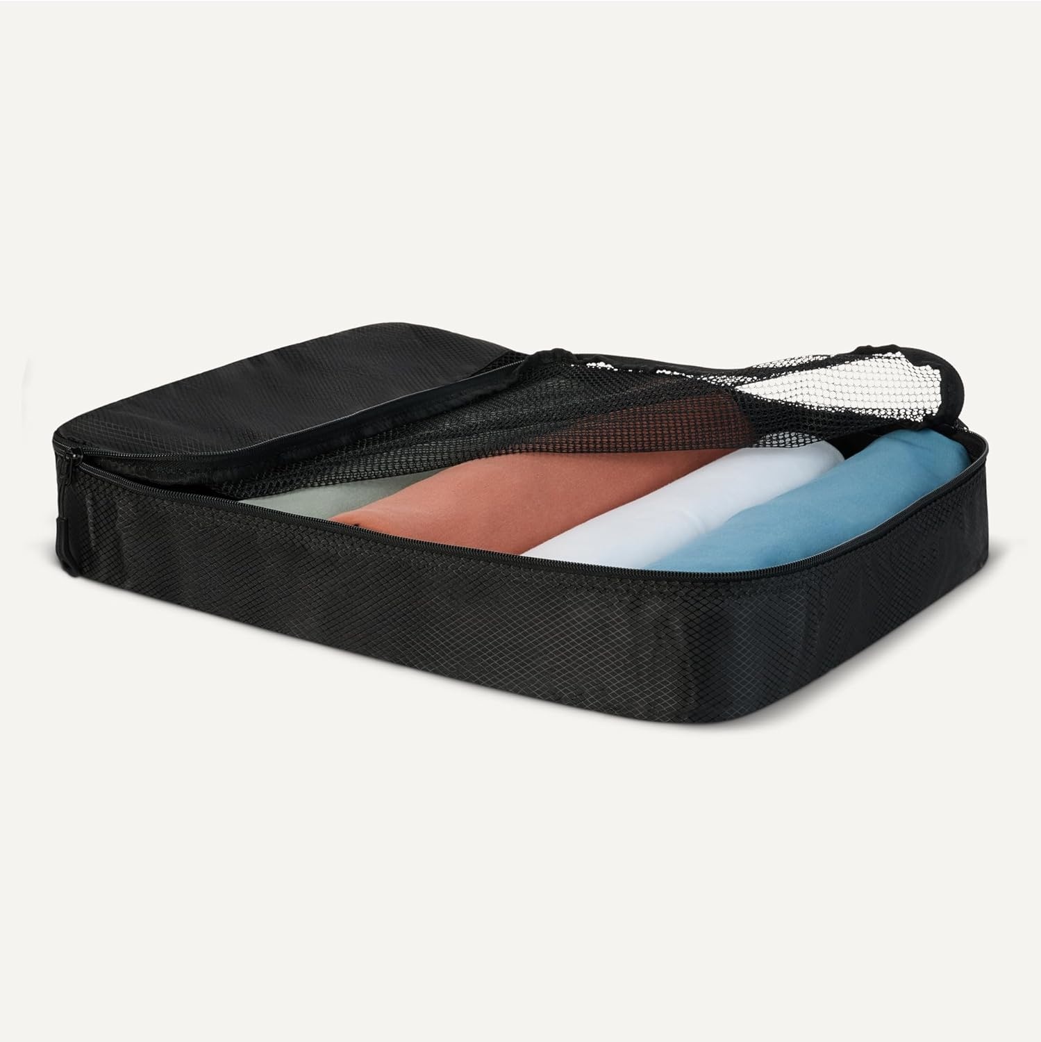image:imageAmazon Essentials 4Piece SpaceSaving Packing Cubes Travel Accessories Set Suitcase Organizer with Double Zipper Mesh Top Small Sky Blue Previously Amazon BasicsBlack