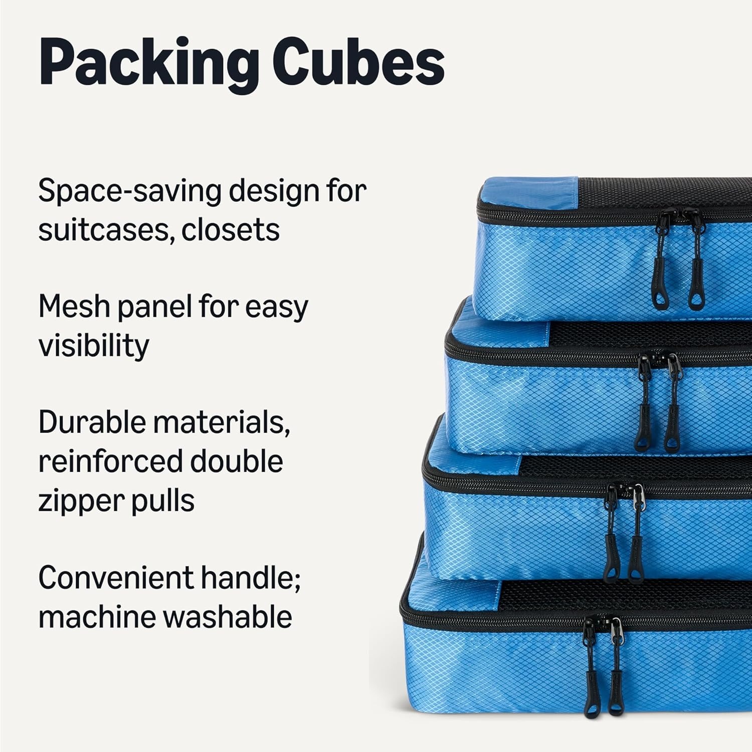 image:imageAmazon Essentials 4Piece SpaceSaving Packing Cubes Travel Accessories Set Suitcase Organizer with Double Zipper Mesh Top Small Sky Blue Previously Amazon BasicsSky Blue