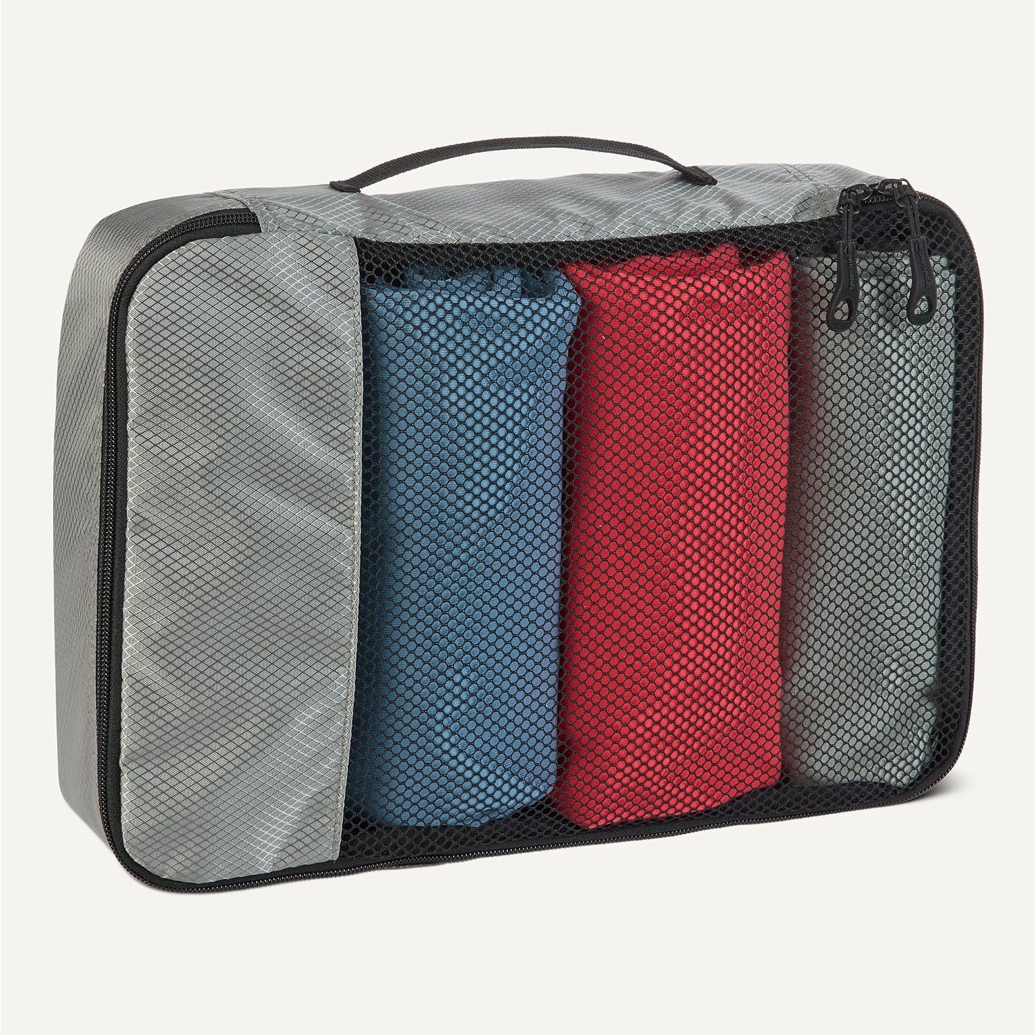 image:imageAmazon Essentials 4Piece SpaceSaving Packing Cubes Travel Accessories Set Suitcase Organizer with Double Zipper Mesh Top Small Sky Blue Previously Amazon BasicsGray