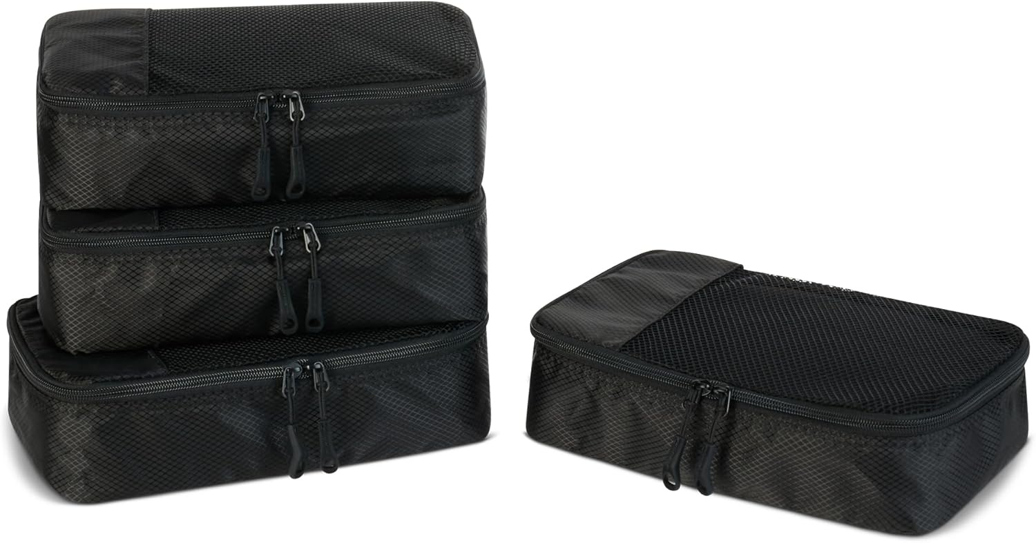 image:imageAmazon Essentials 4Piece SpaceSaving Packing Cubes Travel Accessories Set Suitcase Organizer with Double Zipper Mesh Top Small Sky Blue Previously Amazon BasicsBlack