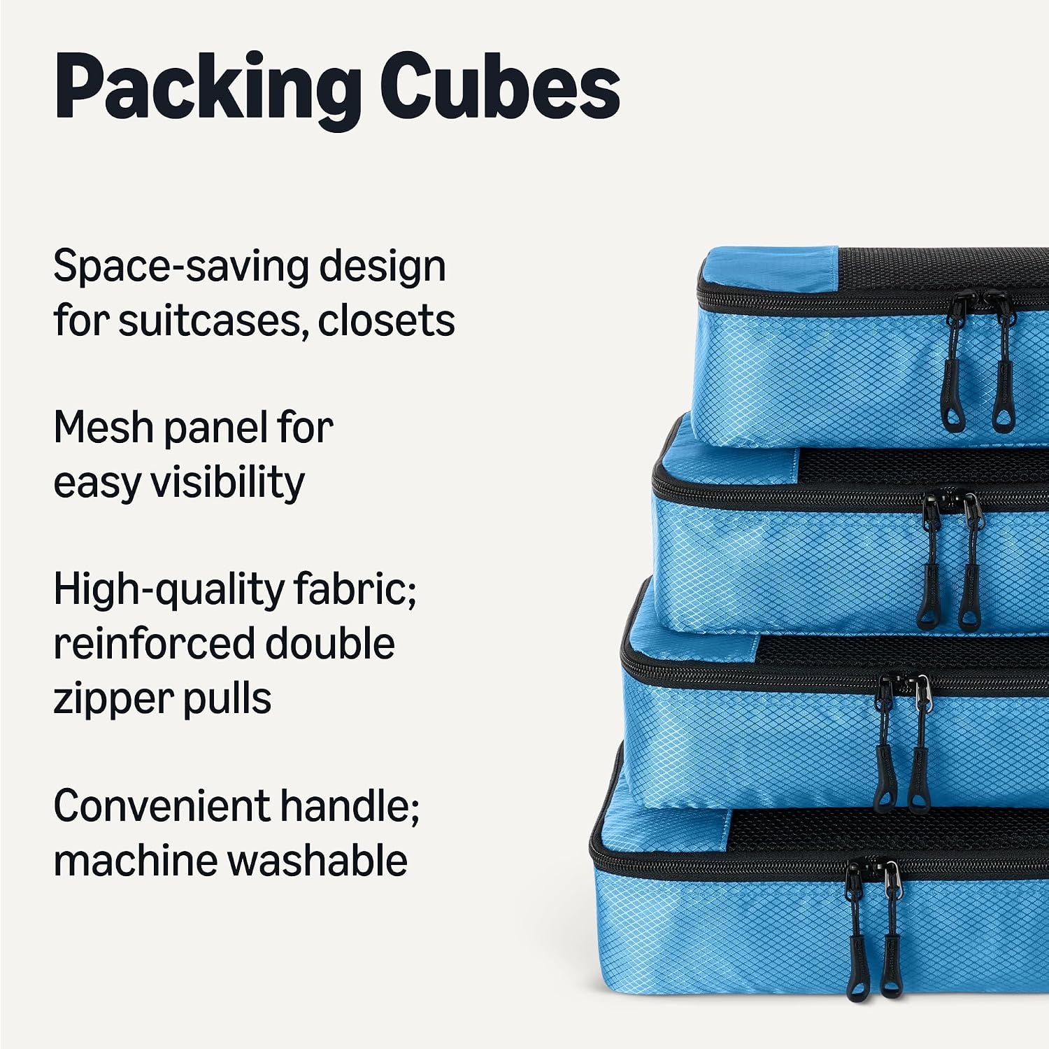 image:imageAmazon Essentials 4Piece SpaceSaving Packing Cubes Travel Accessories Set Suitcase Organizer with Double Zipper Mesh Top Small Sky Blue Previously Amazon BasicsSky Blue