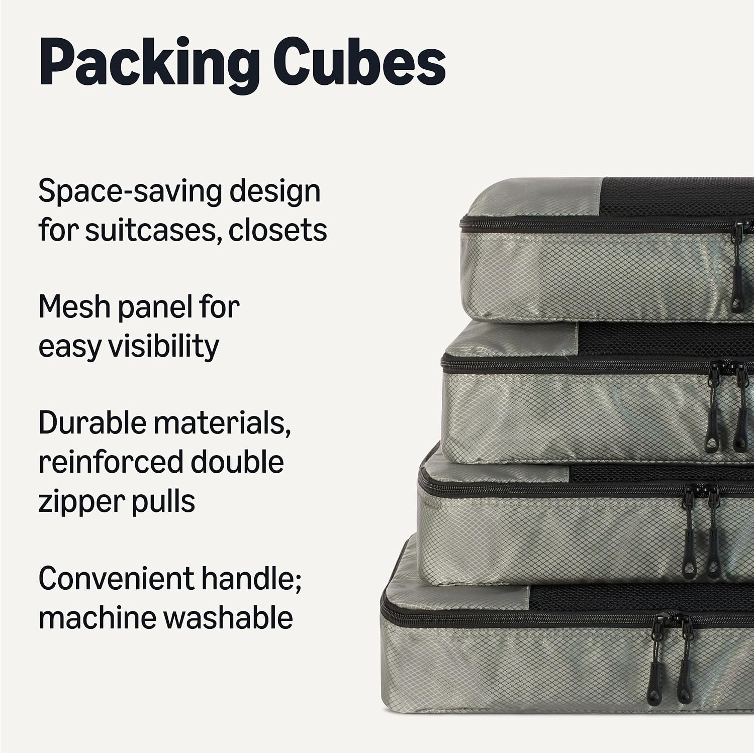 image:imageAmazon Essentials 4Piece SpaceSaving Packing Cubes Travel Accessories Set Suitcase Organizer with Double Zipper Mesh Top Small Sky Blue Previously Amazon BasicsGray