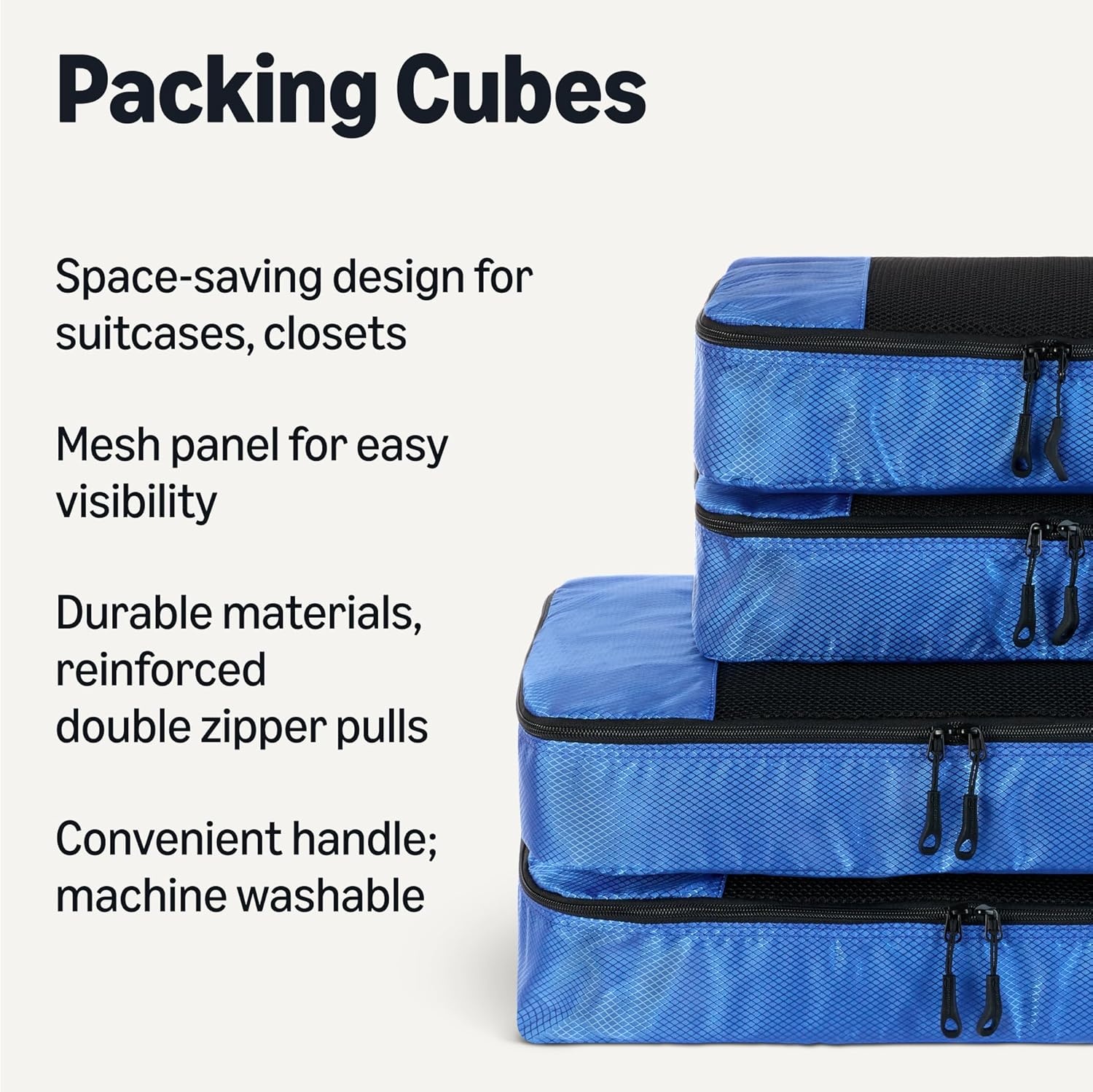 image:imageAmazon Essentials 4Piece SpaceSaving Packing Cubes Travel Accessories Set Suitcase Organizer with Double Zipper Mesh Top Small Sky Blue Previously Amazon BasicsBlue
