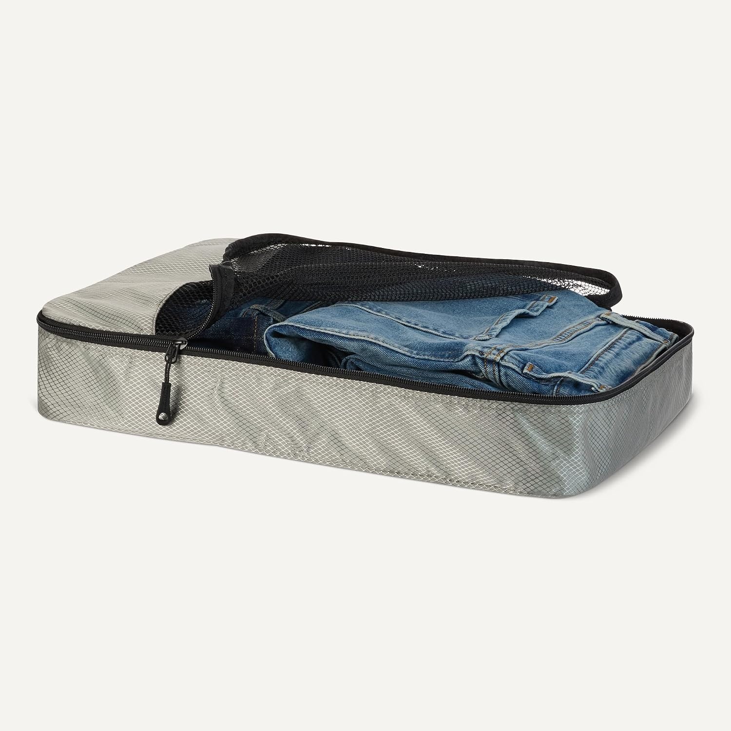 image:imageAmazon Essentials 4Piece SpaceSaving Packing Cubes Travel Accessories Set Suitcase Organizer with Double Zipper Mesh Top Small Sky Blue Previously Amazon BasicsGray