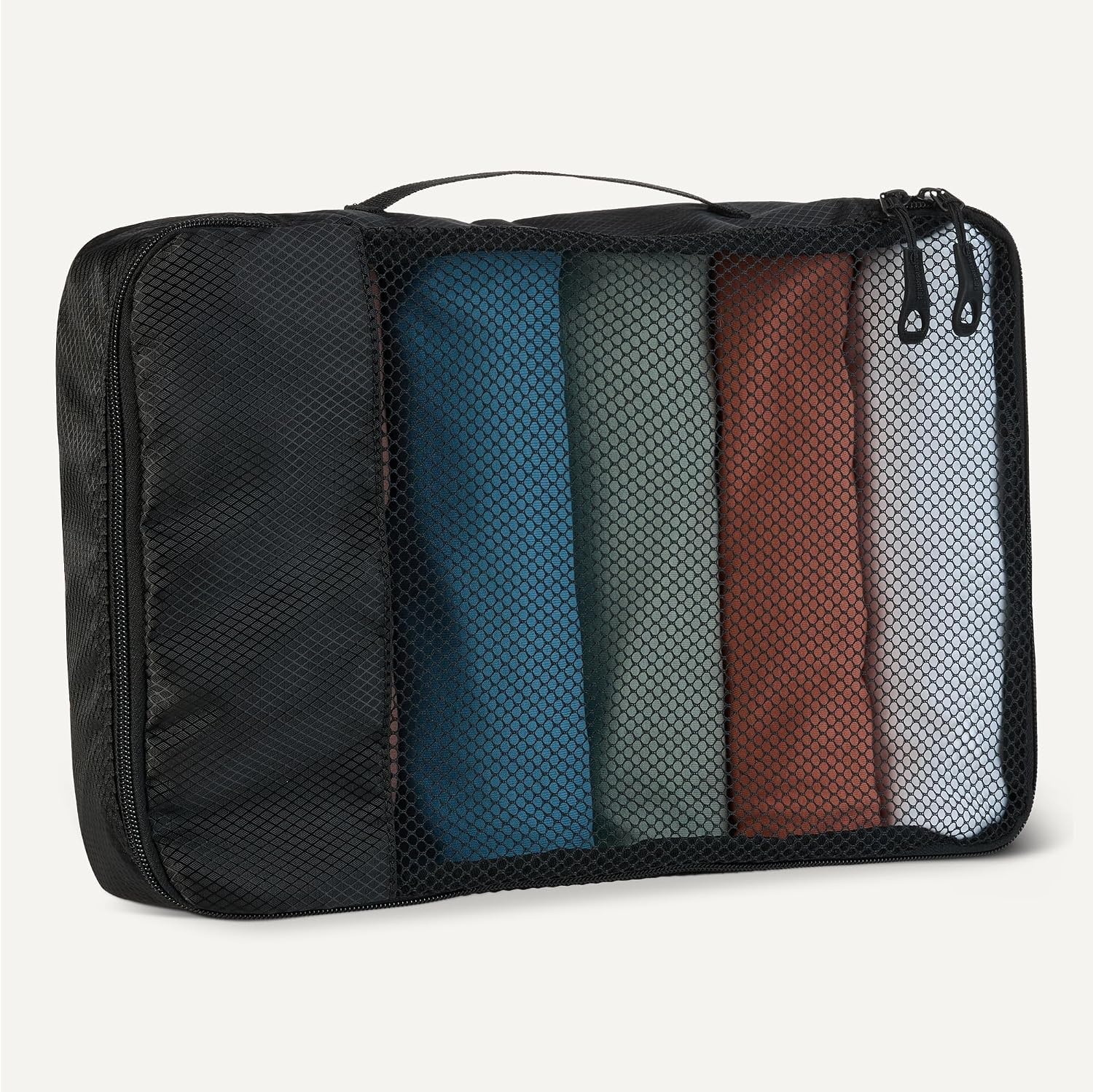 image:imageAmazon Essentials 4Piece SpaceSaving Packing Cubes Travel Accessories Set Suitcase Organizer with Double Zipper Mesh Top Small Sky Blue Previously Amazon BasicsBlack