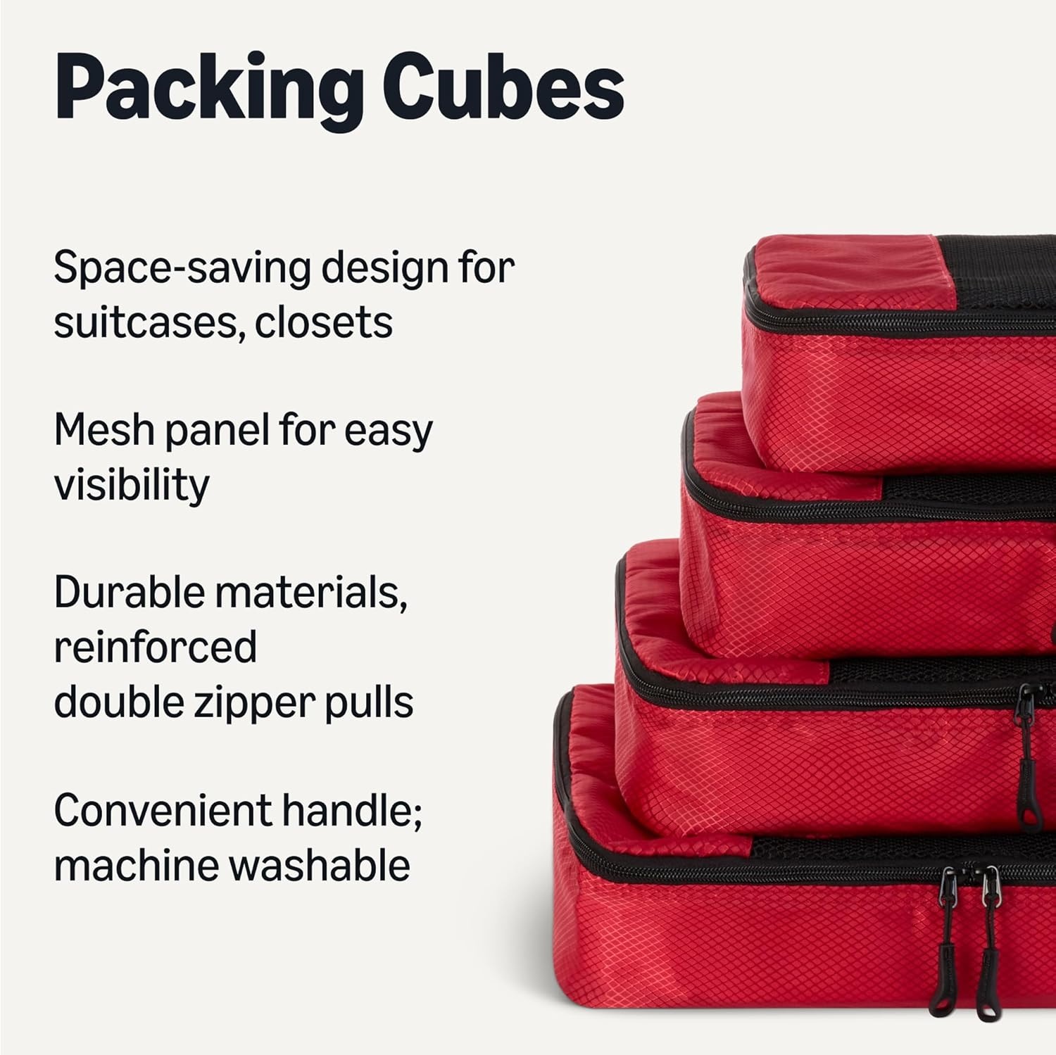 image:imageAmazon Essentials 4Piece SpaceSaving Packing Cubes Travel Accessories Set Suitcase Organizer with Double Zipper Mesh Top Small Sky Blue Previously Amazon BasicsRed