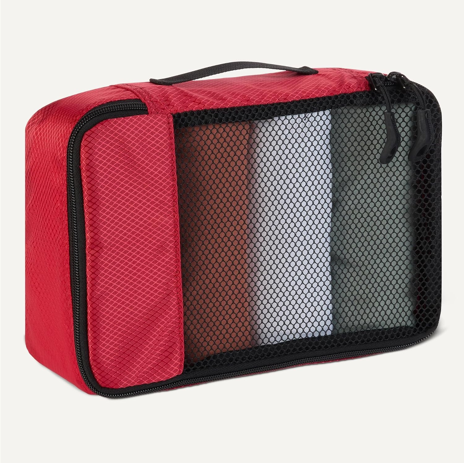 image:imageAmazon Essentials 4Piece SpaceSaving Packing Cubes Travel Accessories Set Suitcase Organizer with Double Zipper Mesh Top Small Sky Blue Previously Amazon BasicsRed