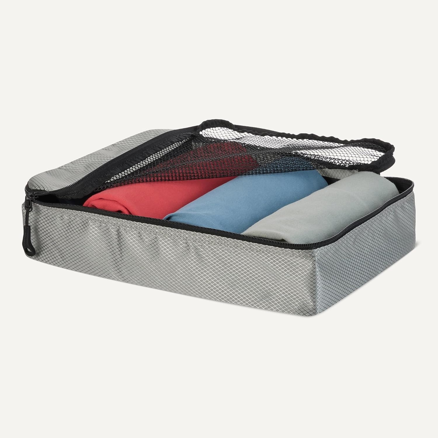 image:imageAmazon Essentials 4Piece SpaceSaving Packing Cubes Travel Accessories Set Suitcase Organizer with Double Zipper Mesh Top Small Sky Blue Previously Amazon BasicsGray