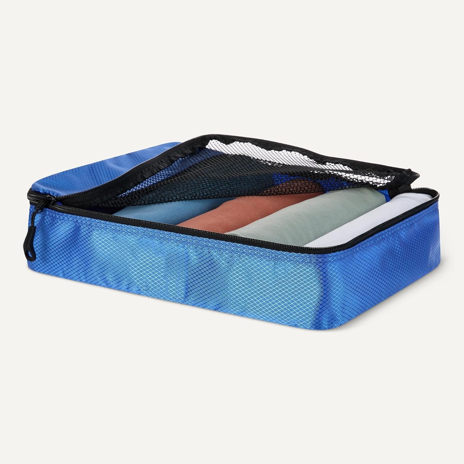 image:imageAmazon Essentials 4Piece SpaceSaving Packing Cubes Travel Accessories Set Suitcase Organizer with Double Zipper Mesh Top Small Sky Blue Previously Amazon BasicsBlue