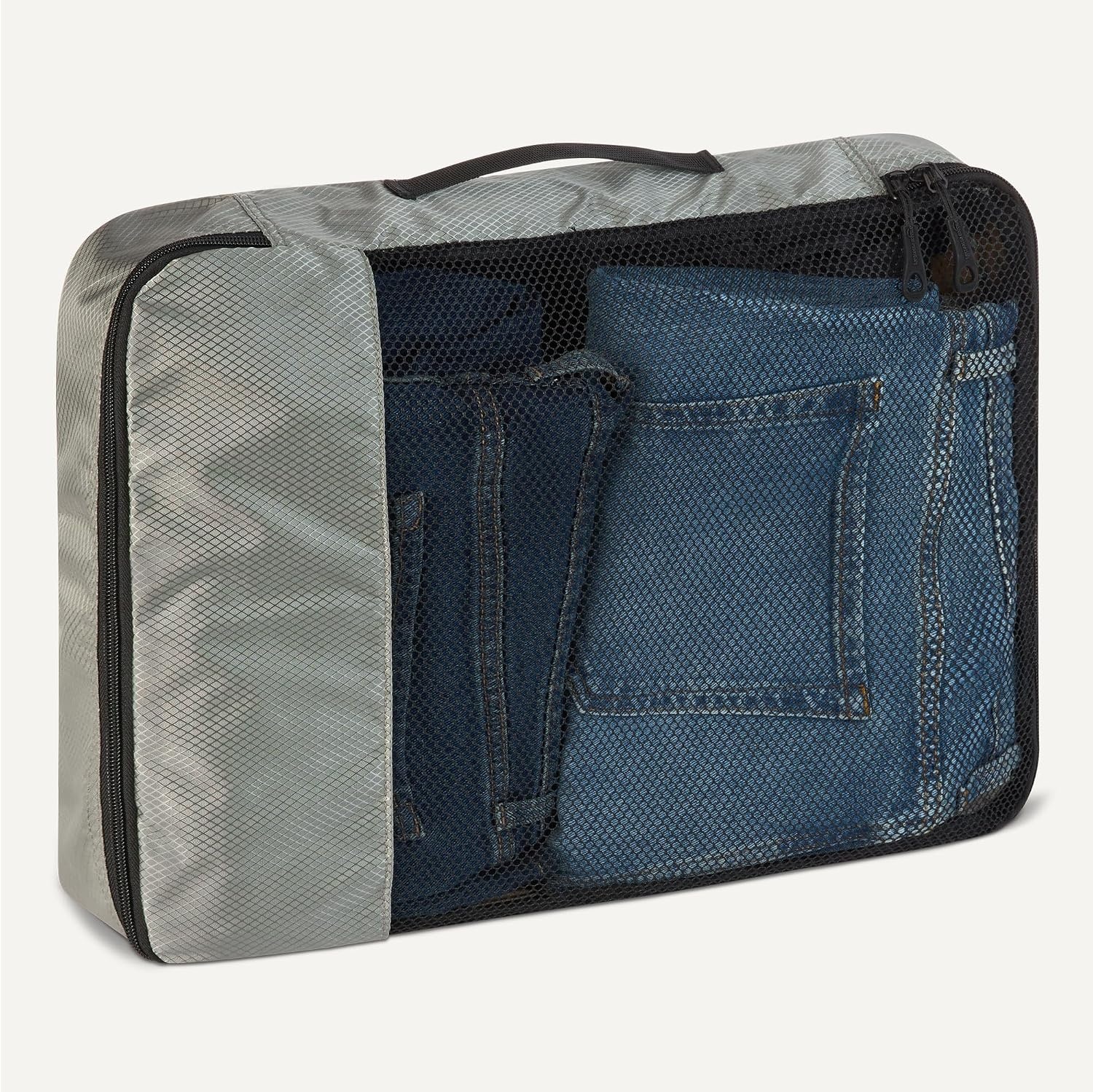 image:imageAmazon Essentials 4Piece SpaceSaving Packing Cubes Travel Accessories Set Suitcase Organizer with Double Zipper Mesh Top Small Sky Blue Previously Amazon BasicsGray