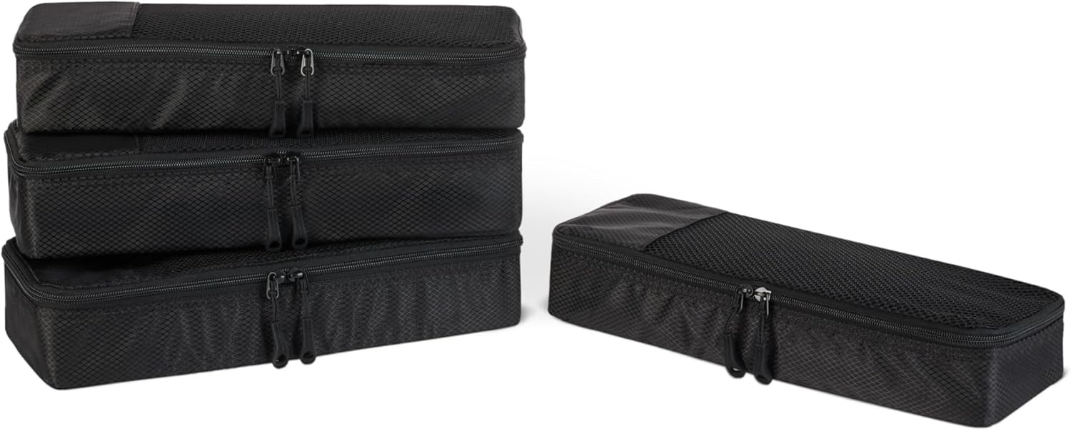 image:imageAmazon Essentials 4Piece SpaceSaving Packing Cubes Travel Accessories Set Suitcase Organizer with Double Zipper Mesh Top Small Sky Blue Previously Amazon BasicsBlack