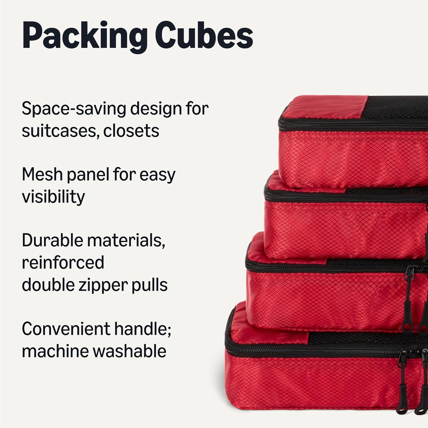 image:imageAmazon Essentials 4Piece SpaceSaving Packing Cubes Travel Accessories Set Suitcase Organizer with Double Zipper Mesh Top Small Sky Blue Previously Amazon BasicsRed